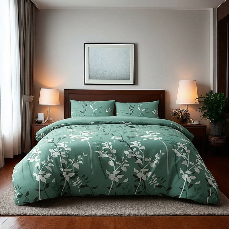 Duvet Cover And Pillowcase Set Floral Leaf Design Polycotton