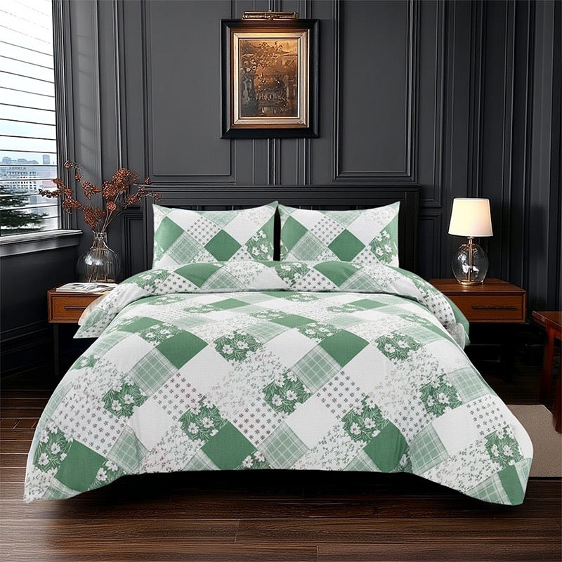 Duvet Cover And Pillowcase Set Floral Patchwork Design Polycotton