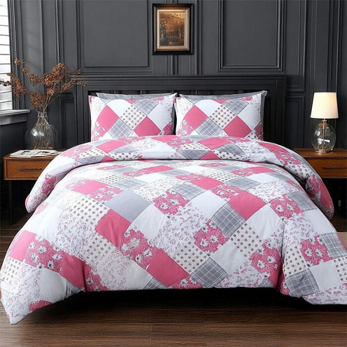 Duvet Cover And Pillowcase Set Floral Patchwork Design Polycotton