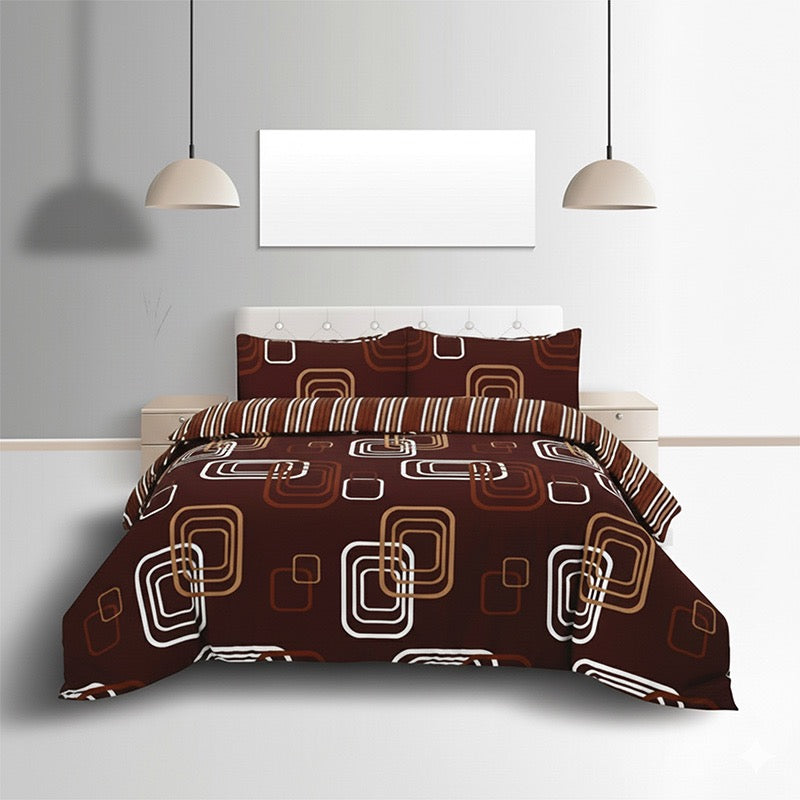 Duvet Cover And Pillowcase Set Geometric Square Design Polycotton