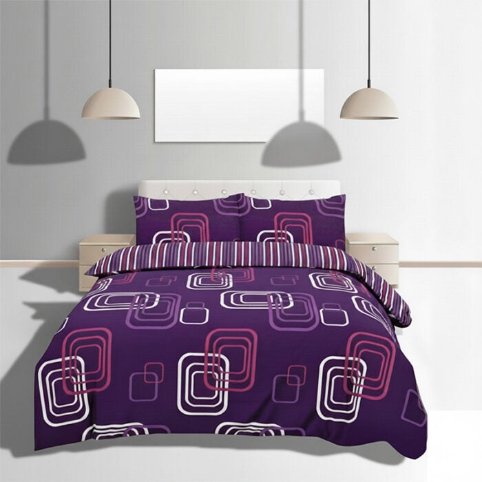 Duvet Cover And Pillowcase Set Geometric Square Design Polycotton