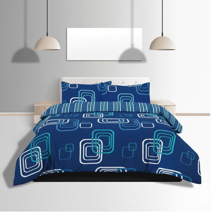 Duvet Cover And Pillowcase Set Geometric Square Design Polycotton