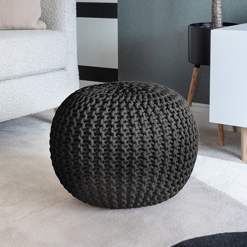 Knitted Pouffe Chunky Round Footstool Ottoman 100% Cotton