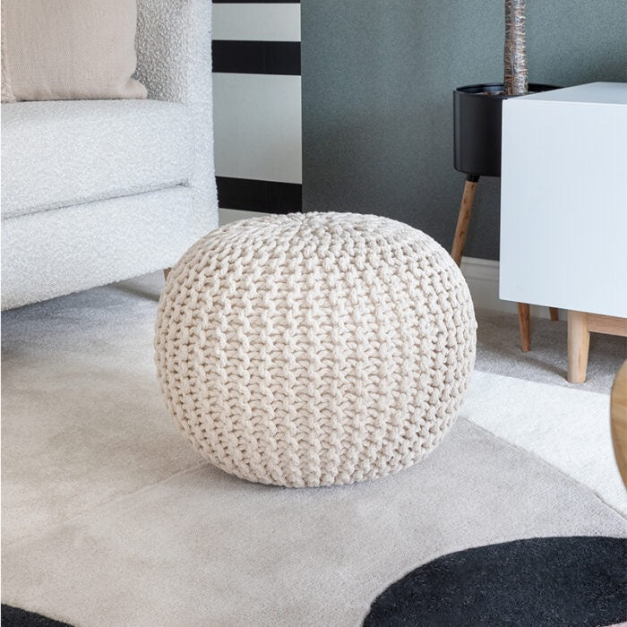 Knitted Pouffe Chunky Round Footstool Ottoman 100% Cotton