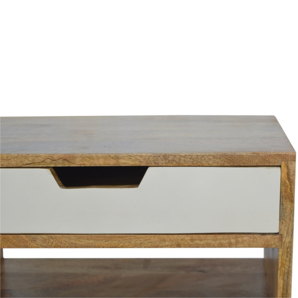 Grey and White Cut Out Bedside Table - Modern Nightstand with Storage
