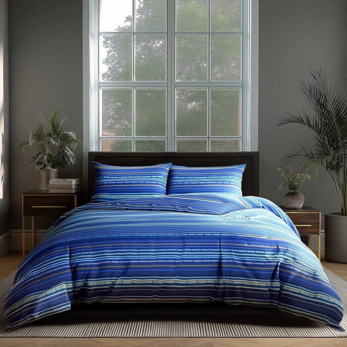 Duvet Cover And Pillowcase Set Stripe Design Polycotton