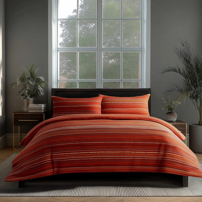 Duvet Cover And Pillowcase Set Stripe Design Polycotton